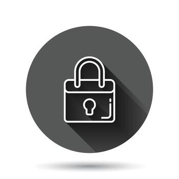 Locker icon in flat style. Padlock password vector illustration on black round background with long shadow effect. Key unlock circle button business concept.