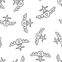 Plane icon in flat style. Airplane vector illustration on white isolated background. Flight airliner seamless pattern business concept.