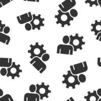 People with gear icon in flat style. Person cogwheel vector illustration on white isolated background. Teamwork seamless pattern business concept.