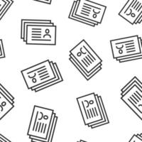 Resume icon in flat style. Contract document vector illustration on white isolated background. Paper notepad seamless pattern business concept.