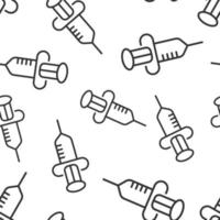 Syringe icon in flat style. Inject needle vector illustration on white isolated background. Drug dose seamless pattern business concept.