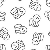 Coins stack icon in flat style. Dollar coin vector illustration on white isolated background. Money stacked seamless pattern business concept.