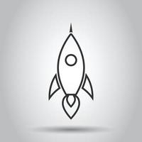 Rocket icon in flat style. Spaceship launch vector illustration on white isolated background. Sputnik  business concept.
