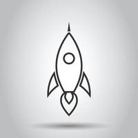 Rocket icon in flat style. Spaceship launch vector illustration on white isolated background. Sputnik  business concept.