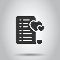 Wishlist icon in flat style. Like document vector illustration on white isolated background. Favorite list business concept.