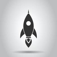 Rocket icon in flat style. Spaceship launch vector illustration on white isolated background. Sputnik  business concept.