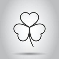 Three leaf clover icon in flat style. St Patricks Day vector illustration on white isolated background. Flower shape business concept.