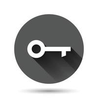 Key icon in flat style. Password vector illustration on black round background with long shadow effect. Access circle button business concept.