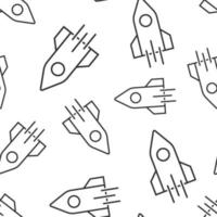 Rocket icon in flat style. Spaceship launch vector illustration on white isolated background. Sputnik seamless pattern business concept.