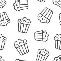 Film icon in flat style. Popcorn vector illustration on white isolated background. Pop corn bucket seamless pattern business concept.