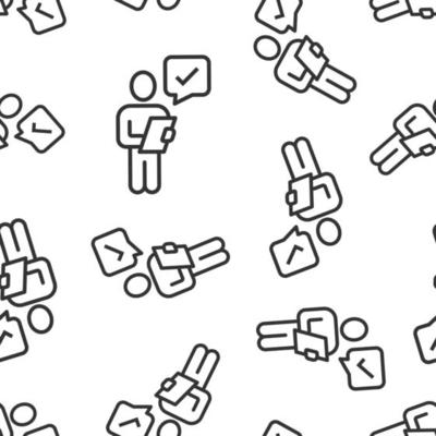 Organization management icon in flat style. People with check mark vector illustration on white isolated background. Businessman seamless pattern business concept.