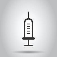 Syringe icon in flat style. Inject needle vector illustration on white isolated background. Drug dose business concept.