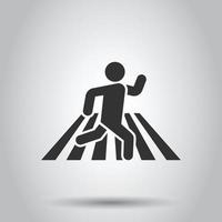 Pedestrian crosswalk icon in flat style. People walkway sign vector illustration on white isolated background. Navigation business concept.