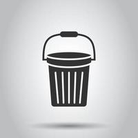 Bucket icon in flat style. Garbage pot vector illustration on white isolated background. Pail business concept.