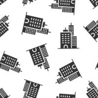 Building icon in flat style. Town skyscraper apartment vector illustration on white isolated background. City tower seamless pattern business concept.