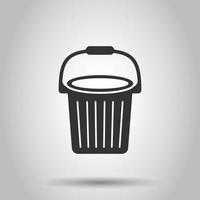 Bucket icon in flat style. Garbage pot vector illustration on white isolated background. Pail business concept.