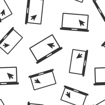 icono de computadora portátil en estilo plano. cursor en la ilustración de vector de notebook sobre fondo blanco aislado. supervisar el concepto de negocio de patrones sin fisuras.