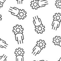 People with gear icon in flat style. Person cogwheel vector illustration on white isolated background. Teamwork seamless pattern business concept.