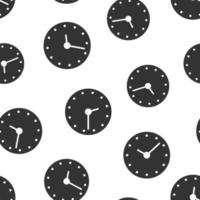 Clock icon in flat style. Watch vector illustration on white isolated background. Timer seamless pattern business concept.