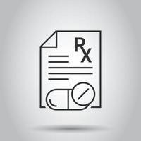 Prescription icon in flat style. Rx document vector illustration on white isolated background. Paper business concept.