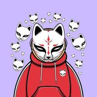 Character Illustration Wearing Kitsune Mask vector