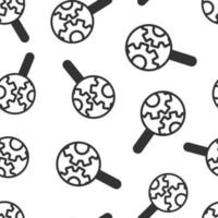 Loupe with gear icon in flat style. Magnifying glass vector illustration on white isolated background. Seo exploration seamless pattern business concept.
