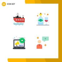 4 Thematic Vector Flat Icons and Editable Symbols of ship content alcohol glass chatting Editable Vector Design Elements