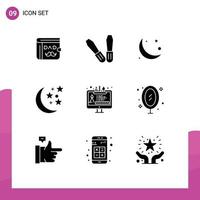 Group of 9 Solid Glyphs Signs and Symbols for edit tool tool moon design moon Editable Vector Design Elements