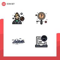 Mobile Interface Filledline Flat Color Set of 4 Pictograms of basketball player nature news mountain app Editable Vector Design Elements