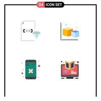 4 Flat Icon concept for Websites Mobile and Apps coding close document cube delete Editable Vector Design Elements