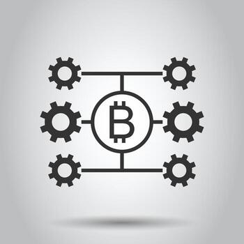 icono de bitcoin en estilo plano. ilustración vectorial de cadena de bloques sobre fondo blanco aislado. concepto de negocio de criptomonedas. vector