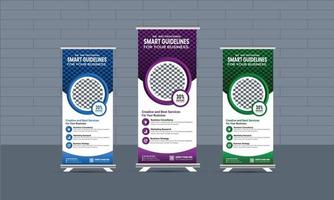 Business corporate roll-up banner template,  Professional roll-up stand banner template Set vector layout, x-stand, exhibition display, smart guideline concept, Standee Design, vector rollup mockup