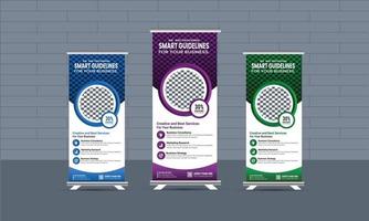 Business corporate roll-up banner template,  Professional roll-up stand banner template Set vector layout, x-stand, exhibition display, smart guideline concept, Standee Design, vector rollup mockup