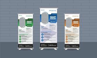 Business corporate roll-up banner template,  Professional roll-up stand banner template Set vector layout, x-stand, exhibition display, smart guideline concept, Standee Design, vector rollup mockup