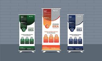 Business corporate roll-up banner template,  Professional roll-up stand banner template Set vector layout, x-stand, exhibition display, smart guideline concept, Standee Design, vector rollup mockup