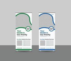 Medical rollup banner template, standee and banner template decoration for exhibition, printing, presentation  vector layout creative Roll-up Banner design, Medical healthcare two color concept