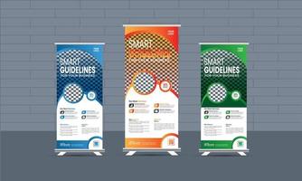 Business corporate roll-up banner template,  Professional roll-up stand banner template Set vector layout, x-stand, exhibition display, smart guideline concept, Standee Design, vector rollup mockup