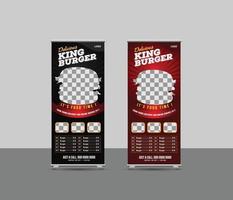 Food menu restaurant business rollup, standee banner template or creative food promotion rollup banner vector layout, two colors pull up the presentation, exhibition banner, vector rollup mockup