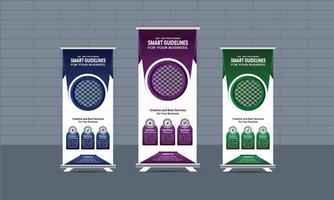 Business corporate roll-up banner template,  Professional roll-up stand banner template Set vector layout, x-stand, exhibition display, smart guideline concept, Standee Design, vector rollup mockup