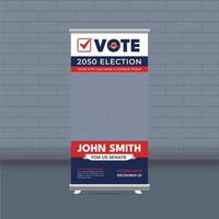 Election campaign roll-up banner template for district political election voting publicity banner design vector layout