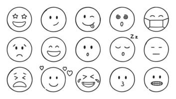 iconos de fideos emoji. conjunto de caras felices, tristes y sonrientes. emoticonos divertidos en estilo boceto. ilustración vectorial dibujada a mano aislada sobre fondo blanco vector