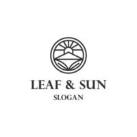mountain logo design with sun, leaf . vector
