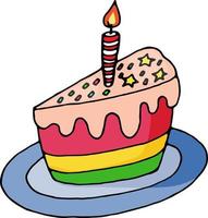multi-colored layered glazed cake with a candle vector