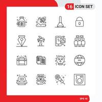 Pictogram Set of 16 Simple Outlines of pen anchor plunger login security Editable Vector Design Elements