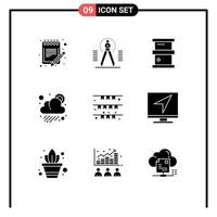 Group of 9 Solid Glyphs Signs and Symbols for weather cloudy geometry cloud chemistry Editable Vector Design Elements