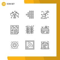 Pack of 9 creative Outlines of grain autumn labour two page Editable Vector Design Elements