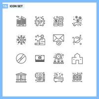 Group of 16 Outlines Signs and Symbols for snowflake protection budget money dollar Editable Vector Design Elements