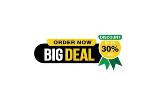 30 Percent BIG DEAL offer, clearance, promotion banner layout with sticker style.