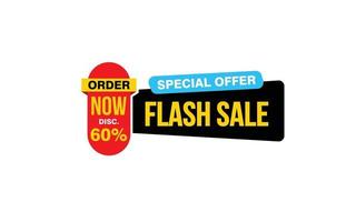 Oferta de venta flash del 60 por ciento, liquidación, diseño de banner de promoción con estilo de etiqueta. vector