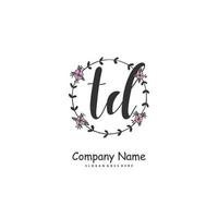 TD Initial handwriting and signature logo design with circle. Beautiful design handwritten logo for fashion, team, wedding, luxury logo. vector